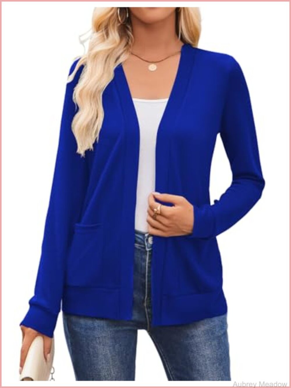 Lightweight Open Front Knit Cardigan with Pockets Long Sleeve V-Neck